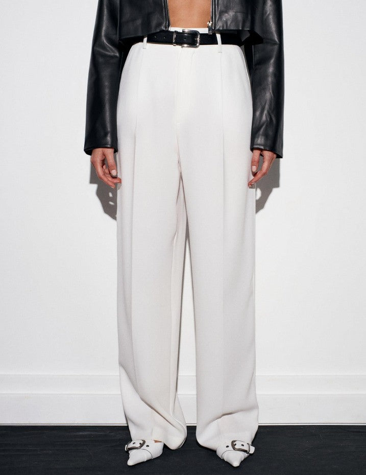 Ecru High Waist Pleated Palazzo Trousers