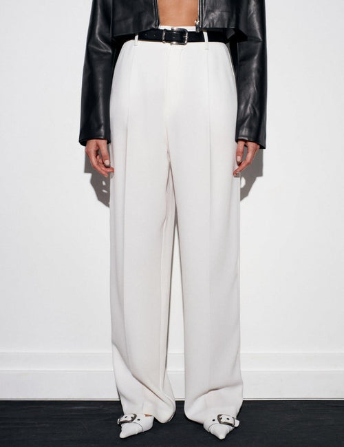 Ecru High Waist Pleated Palazzo Trousers